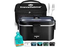 TRAVELISIMO Extra Stor Elektrisk Matlåda Till Bilen – Lunch Box 1,8L i Rostfritt Stål, Rymmer 8 Koppar | 100W Matlådevärmare Och Warm Box För Bil, Lastbil Och Kontor (12V/24V/110V) Elektrisk Lunchlåda