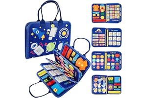 PUGTOW Busy Board Montessori Toys for Toddlers 3+, Busy Book Sensory Board Toy Educational Activities for Fine Motor Skills Learning, Gifts for Boys Girls, Travel Toy for Plane Car