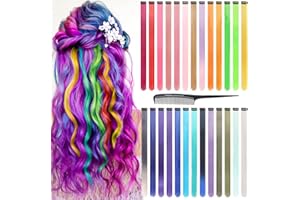 Comkrivy Farbige Haarverlängerung, 26 Farben Haarsträhnen Zum Einklipsen Mit Kamm, 55cm Hitzebeständig Bunte Haarteile Bunte Haarverlängerung Clips für Frauen Mädchen Kinder Party Festival Dekoration
