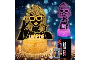 Eygerur 2 Patterns 3D Night Light Taylor Swift Gifts: TS Fans Merch, 16 Colors Dimmable LED Illusion Table Lamp with Remote Control and Smart Touch for Girls Room Decor Music Party Birthday Christmas