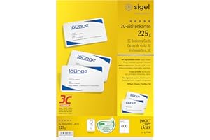 SIGEL LP799, 85x55 mm (A4), Business Cards, 3C, smooth cut all around, with rounded corners, 225 gsm, printable, bright White, 400 Piecesequal to40 sheets