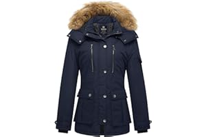 Wantdo Femme Manteaux Chaude Doublure Polaire Veste d'Extérieur d'hiver Manteau à Capuche en Fausse Fourrure Parka Militaire Slim Fit