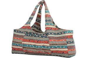 FOLOSAFENAR Bohemian Ethnic Style Print Canvas Yoga Bag, Tote Bag, Lady's Casual with Multi Pockets, Large Capacity, Yoga Handbag, for Ladies and Girls, for Shopping Hiking Yoga and Daily Use