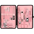 Beauté Secrets Luxury Nail Cutter Set, 18 Pieces Grooming Kit (Eyebrow Razor, Tweezer, Hair Plucker, Baby Nail Cutter, Ear Cleaner,Nail Cleaner,) Pedicure Gift for Men and Women (Pink)