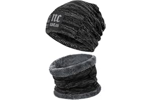 Bequemer Laden Uomo Donna Invernali Cappello in Maglia e Sciarpa con Fodera in Pile, Cappelli e Scaldacollo per Ciclismo, Moto, attività All'Aperto, Taglia Unica