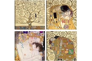 DìMò ART Cuadros modernos, Gustav Klimt, 4 unidades de 30 x 30 cm cada uno, impresión sobre lienzo, decoración de arte clásico, para cocina, dormitorio, salón, bar, oficina, restaurantes, etc.