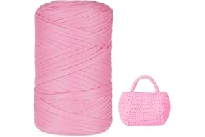 iEGrow 400g T-Shirt Yarn, Crochet Yarn, Textile Yarn for Crocheted Baskets, Suitable for Handbags, Carpets, Home Decoration, DIY Crafts, Chunky Yarn for Beginners, Pink
