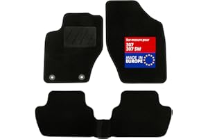 DBS - Tapis de Sol Voiture - sur Mesure - Adapté à Votre Peugeot 307/307 SW (04/2001-04/2008) Antidérapant : Clips de Fixation et Autogrip - 3 pièces : Protection du Pont arrière - Moquette