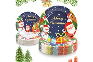 Duocute Piatti di Carta Natalizi Set 40 Pezzi, 23cm(9inch) and 18cm(7inch) Xmas Babbo Natale Pupazzo di Neve Feste Stoviglie di Carta Usa e Getta per la Cena di Natale, Dessert Party-20 Ospiti