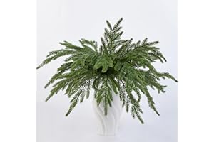 Leixi 36pcs Christmas Real Touch Norfolk Stems, 15Inch Artificial Pine Branches Faux Evergreen Pine Sprigs Fake Foliage Greenery Picks for Christmas Wreath Making DIY Crafts Home Decoration