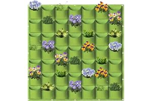 WHATWEARS Hanging Planter Bags, 49 Pockets Plant Pouches Hanging Vertical Wall Mounted Planter Planting Grow Bags, Gardening Vertical Greening Flower Container Plant Pouch Storage Bags(1m×1m, Green)