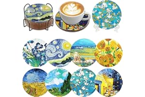 Muzagroo Art Van Gogh Diamond Painting Coasters Kits with Holder Coaster Art Kits for Beginners Diamond Paintings Kits for Adults Stress-reducing Handicrafts Paint by Diamond 8 PCS (Van Gogh)