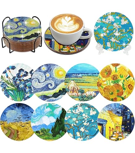 WOW DING Kunst-Untersetzer Mit Van Gogh Motiven – 8-teiliges Set Aus Keramik, Saugstark & Einzigartig