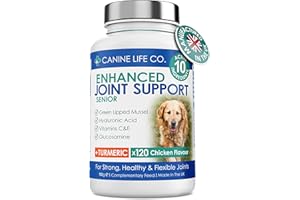 Senior Dog Joint Supplements High Strength With Added Turmeric Glucosamine & Green Lipped Mussel For Older Stiffer Dogs Age 8+ 120 Chewable Tablets Made In The UK From Canine Life Co.