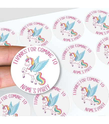 24 Personalised Unicorn Birthday Stickers – Thank You For Coming To My Party – Giggle Amore