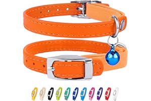 CollarDirect Collier pour Chat en Cuir, Collier de Sécurité avec Sangle Elastique, Collier pour Chaton avec Cloche Noir Bleu Rouge Orange Vert Lime (Orange, 15-18 cm)