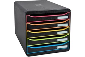 ‎EXACOMPTA Exacompta 309914D Premium Ablagebox mit 5 Schubladen für DIN A4+ Dokumente. Stapelbare Schubladenbox mit hoher Kapazität für mehr Platz auf dem Schreibtisch Big Box Plus Black Office Schwarz-Bunt