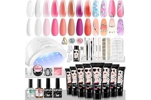 Morovan Poly Gel Nail Kit with LED 48W Nail Lamp Poly Nail Extension Gel 8 Pcs 0.5oz with Other Basic Poly Gel Nail Art Tools Poly Gel Nail Set Nail Art Supplies