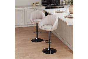 Youhauchair Bar Stools Set of 2, Height Adjustable Swivel Bar Stool, Linen Breakfast Bar Stools, Kitchen Stools with Back & Footrest, Beige