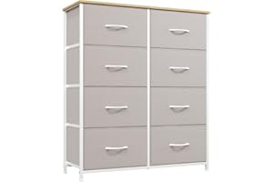 ‎SOMDOT Somdot Kommode mit Schubladen aus Stoff, Komodenschrank, Kommode für Schlafzimmer Wohnzimmer Flur, Schubladenschrank Aufbewahrungsschrank Stoffkommode, 8 Stoffschubladen, Ashgrau