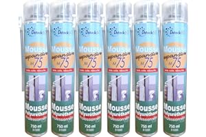 DSTOCK60 - LOT DE 6 MOUSSES EXPANSIVES MANUELLES 750ML - MOUSSE POLYURETHANE PROFESSIONNELLE - ISOLE, COLLE, REBOUCHE - EXTERIEUR ET INTERIEUR