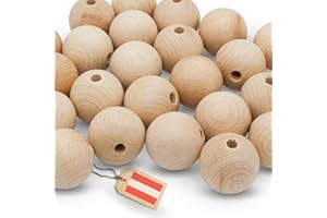 EV HOME CREATIONS EV® Holzkugeln mit Loch - 12 Stück 50mm Durchmesser - Made in Austria - Große Holzperlen mit 8mm Bohrung, Gedrechselt aus Hochwertigem Buchenholz