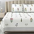 DE CAMA Since 1997 | 100% Cotton 300 TC Premium King Size Bedsheet for Double Bed (90 x 108 Inch) with 2 Pillow Covers Set (17 x 27 Inch) Hand Block Printed Bedsheet Set - Multi Colour