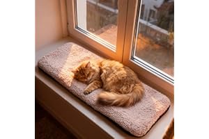 Pet Prime Cat Window Sill Mat with Removable Covers Noise-Free Foam, Breathable Mesh and Plush Fleece All-Season Cat Bed for Indoor Kitten Non-Slip 90x29cm