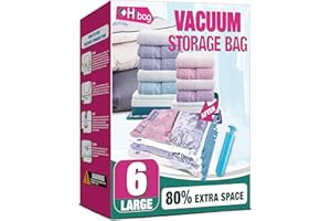 HIBAG Vacuum Storage Bags Space Saver Bags, Pack Of 6, With Hand Pump (6 Large)