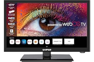 Sniper 19" webOS Smart LED Travel TV (2024 model), Freeview & Freesat Tuner, Bluetooth 5.0, Multi-voltage - 12V, 24V, 240V. Netflix. BBC iPlayer, ITVX, Disney Plus,