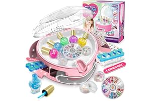 Dkinghome Girls Nail Art Kit Kids, Water Based Nail Polish for Girls Toys Age 6 7 8 9 10 11 12, Girl Nails Varnish Sets, Nails Salon Craft Kits for Girl Birthday Christmas Presents Gifts Pink