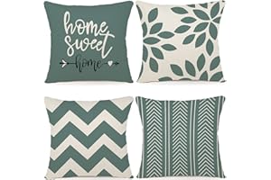 ZWJD Kissenbezug 45x45 4er Set Dekokissen Kissenbezüge Dekoration Outdoor Kissenbezüge Leinen Dekokissen für Schlafzimmer, Sofa, Stuhl, Bett, Garten (45 x 45 cm,Wassergrün)