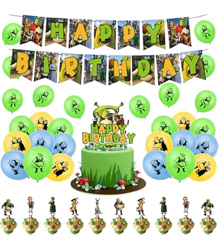 Set Stoviglie Shrek Per Feste - 52 Pezzi Con Piatti, Bicchieri, Tovaglioli, Tovaglia E Banner Per Compleanno - Foto 2