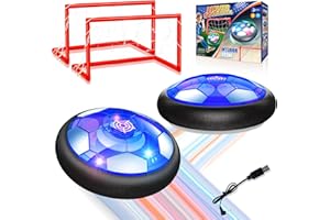 BYUERT Kinderspielzeug Air Power Hover Ball, Hover Football Set Zwei wiederaufladbare Fußbälle mit LED Lichtern und Schaumstoffpuffern 2 Tore für 3 4 5 6 7 8-12 Jungen und Mädchen Outdoor/Indoor Spiele