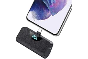 QTshine Mini Power Bank 5200 mAh, USB C Batería Externa Carga Rapida 15W PD, Cargador Portátil Ultra Compacto con Pantalla LCD, Compatible con iPhone 15/15 PLUS/15 Pro,Samsung Huawei Xiaomi LG etc