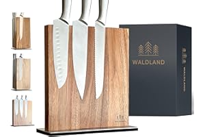 WALDLAND Bloc à couteaux de qualité supérieure sans couteaux - Bloc à couteaux magnétique en bois d'acacia élégant et robuste - Porte-couteaux magnétique pour couteaux - Bloc en bois