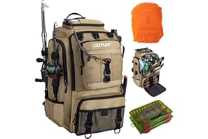Goture Angelrucksack mit 2 Köderbox Angeln & Kühltasche, 40-Liter Angelzubehör-Rucksack mit Zwei Rutenhaltern, 900D Oxford-Gewebe Wasserabweisende Angelgerätetasche mit verstellbarem Fach