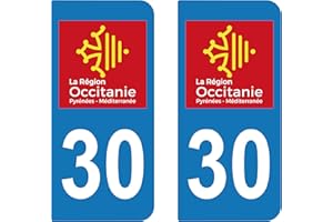 SupStick 2 STICKERS AUTOCOLLANT PLAQUE IMMATRICULATION DEPARTEMENT DU GARD 30 REGION OCCITANIE
