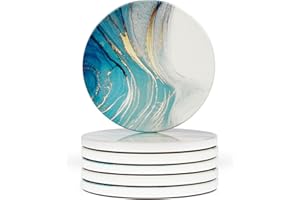 Naivasha Homeware Marble Coasters Set of 6 - Stunning Decorative Coasters in GLOSS Finish, Elegant Stone Coasters with Cork Bottom - Aqua