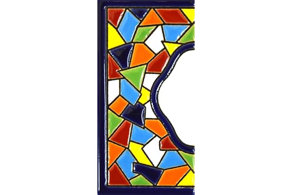 Écriteaux avec numéros et lettres. Carreaux de céramique polychromée, peints à la main dans technique corde sèche (cuerda seca) pour plaques avec numéros, noms, directions et signalisation. Un texte personnalisable. Dessin MOSAICO MEDIANO 10,9 cm x 5,4 cm. (MARGE "BORDURE")