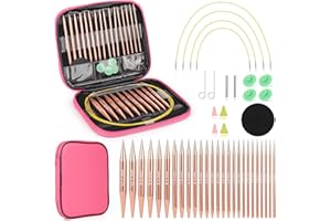Coopay Auswechselbare Rundstricknadeln Set, 3,0-10 mm Stricknadeln Set Austauschbar, Stricknadeln Rundstricknadel mit Aufbewahrungstasche, 13 Paar Aluminium Austauschbare Rundstricknadeln, Roségold