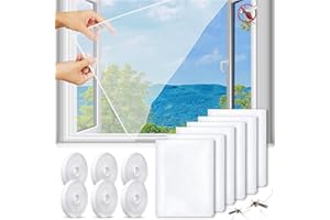 HZMJDHZM 6 Pièces Moustiquaire pour Fenêtre, 130 x 150 cm Filet Écran Insecte Toile Moustiquaire Anti-Insectes Moustiques, Découpable Individuellement, avec 6 Auto Rubans Adhésifs (Blanc)