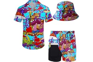 Wdpsuxin Mens 2 Piece Tracksuit Hawaiian Button Down Shirt and Compression Liner Shorts Sets with Bucket Hats