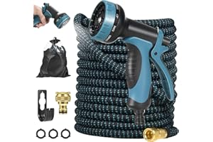Towwoo Manguera de Jardín 45m, Manguera Extensible con 10 Funciones, Manguera Riego Flexible con Doble Capa de Látex, Tela 2500D, Conectores de Latón de 1/2" y 3/4" Pulgadas