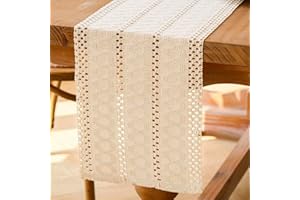 Jayusaror Tischläufer Beige Boho Makramee Modern Frühling Bauernhaus Klein Tischdecke Schmal Landhausstil Rustikaler Tisch Läufer Baumwolle Leinen Table Runner für Hochzeit Party Deko 30x140 cm