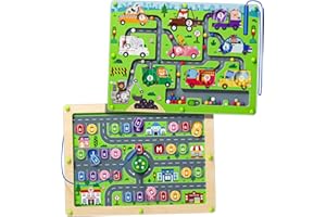 TYMOKCALL Montessori Toys for Boys and Girls 3-5 Age 2 in 1 Magnetic Color and Number Maze Car Zoo Maze Magnet Alphabet Counting Double Sided Board Wood Puzzle Preschool Toys Gifts (Small Car, One Size)