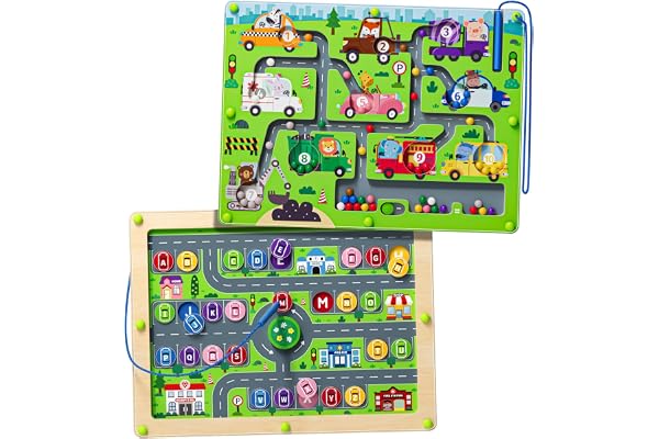 Labyrinthe magnétique 2 en 1 pour Voiture - Tableau de comptage magnétique Alphabet - Puzzle en Bois Double Face - Jouet préscolaire Montessori (Petite Voiture, Taille Unique)