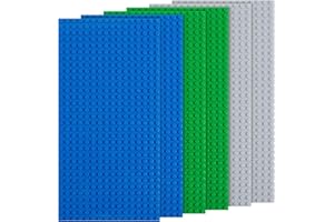 QHSXMQ 6 Platten-Set Bausteine Grundplatten, Classic Grundplatte 12,9 * 25,6 cm mit 16 × 32 Noppen, Kompatibel mit Meisten Marken, Kompatibel mit Bauplatte Lego Classic,Rechteckige Grundplatte,Grau,Grün,Blau