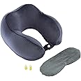 amazon basics Luxury Memory Foam Travel Neck Pillow + Sleeping Eye Mask