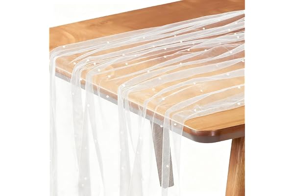 Omnikryp Bordslöpare tyllpärlspets, 80 x 400 cm pärltyllspetstyg, bordsduk av pärlspets, bordslöpare, nät, tyll, bröllopsslöja med pärlor, för fester, bröllop, gör-det-själv